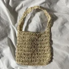 ハンドメイド ハンドバッグ 毛糸 編み物 ペーパーヤーン ベイル クリーム