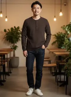 a.v.v HOMME ウール混ヘンリーネックニット 46 ブラウンのサムネイル