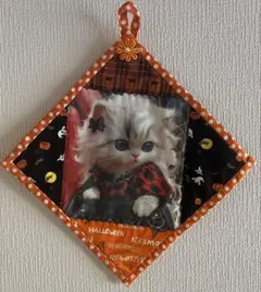 ハロウィン　パッチワーク　ミニタペストリー　可愛い猫　ハンドメイド　一点物
