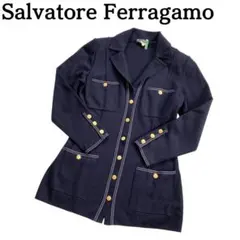 美品★Salvatore Ferragamo ウールジャケット 金ボタン 紺 Sのサムネイル