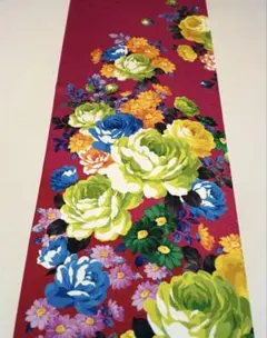 京友禅　はぎれ〈6011〉バラ　ルビーピンク地模様　着物Kyo yuzen