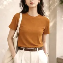 【新品未使用】steven alan リブニット 半袖 オレンジ シンプル