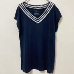 タルボット 無地 Vネック カットソー 紺色 ネイビー 麻混 シンプル 夏服 Sのサムネイル