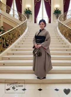 465 総絞り　グレー無地　　正絹振袖6点フルセット成人卒業結婚式謝恩会