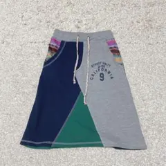 a1307/膝丈スカート スウェット 総柄 個性的　カラフル　刺繍　ラフ　ゴム