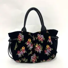 レイクアルスター　花柄 ベルベット ハンドバッグ　日本製　黒