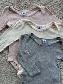 プチバトー　ベビー肌着 長袖 3色セット