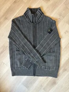 【美品】STONE  ブラックカーディガン L ATON(エイトン)のWOOL CASHMERE ALPACA | メッシュVネック