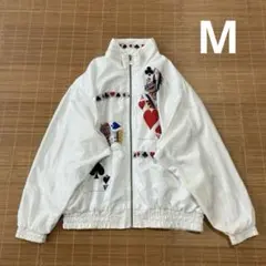 80s 90s Lavon トランプ柄 フルジップ ナイロンジャケット 白
