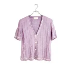 K.SHOP 半袖カーディガン パープル Vネック 春夏 おでかけ カジュアル