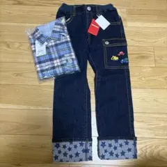【新品タグ付き】ミキハウス　リバーシブルシャツ　ジーパン　働く車　セット　男の子