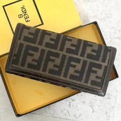 美品✨FENDI 長財布 ズッカ キャンバス ロゴ FF レザー ブラウン