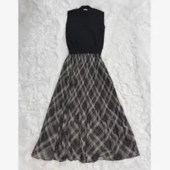 fray i.d フレイアイディー　楊柳プリーツニットコンビワンピース　チェック