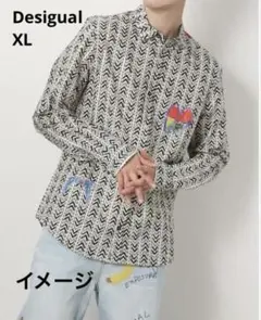 Desigual カラフル刺繍入りジグザグシャツ