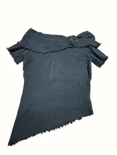 新品半袖ニット 黒 トップス おしゃれ サマーニット レディースかわいい格好いい