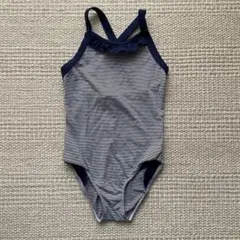 プチバトー　ストライプフリル付きワンピース水着 4ans