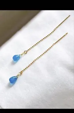 ネオンブルーアパタイト　アメリカンピアス　ハンドメイド