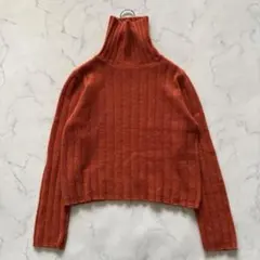 ANN　TAYLOR　タートルネック リブニット オレンジ アンゴラ ウール S