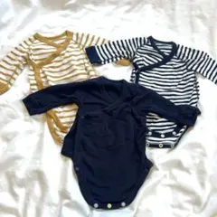 ベビー肌着 3点セット（ストライプ・無地）