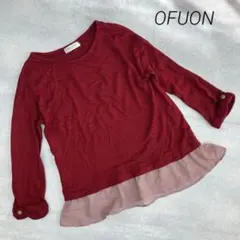 美品❣️ OFUON オフオン シフォン切替ニット シアー　赤 レッド　長袖 Mのサムネイル