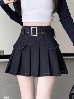 GRL インパン裏地ベルト付きプリーツデニムスカート at2372