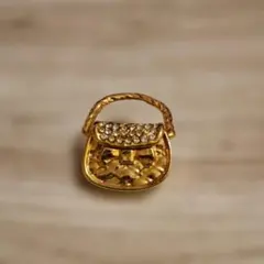 【美品】バッグモチーフ ブローチ ゴールド ラインストーン キルティング調