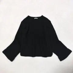 ナイスクラップ リブニット ボリュームスリーブ Vネック セーター ブラック F