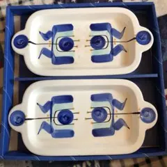未使用品　青い装飾の陶器皿 2枚セット