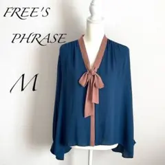 美品♡フリーズパシャ【M】レディースボウタイブラウス 藍色 シンプル オフィスのサムネイル