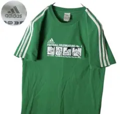 adidasアディダスサッカーセレブレーションプリント三本線入りグリーンTシャツ
