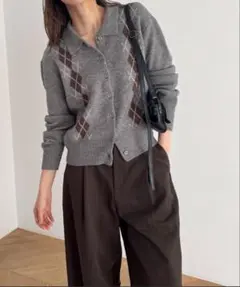 CANAL JEAN El mar　アーガイル襟付きニットカーディガン