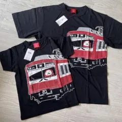 電車プリント Tシャツ 親子2枚セット