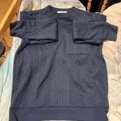 ネイビー ケーブルニット風 セーター