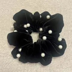 【新品未使用】ブラックパール　シュシュ　ベルベットシュシュ　ベロア　韓国風