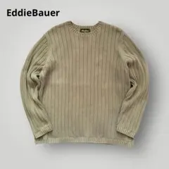 美品！名作 エディーバウアー コットンニット リブ編み クルーネック XL