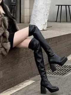 SHEIN 黒 ニーハイブーツ ロングブーツ プラットフォームヒール Y2K
