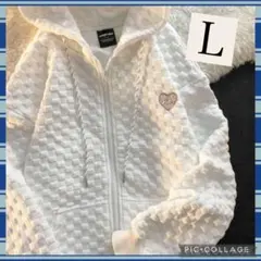レディース パーカー 大きいサイズ 白 ジップパーカー トップス 韓国 L