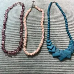 ネックレス３点セット　天然石　ストーン　ピンク　白　紫　ブルー　水色