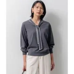 24AW　23区【洗える】ウーステッドウール ボウタイ ニット　グレー系