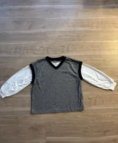 子供 長袖 Ｖネック チェック柄