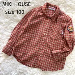 【希少】オールドミキハウス チェック柄 総柄 ネルシャツ 赤 ワッペン 100