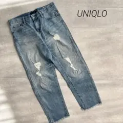 美品　ユニクロ ダメージデニム クロップド 青 S相当