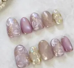 ✨新品　未使用品✨ 花柄金箔ネイルチップ 10個セットＭ