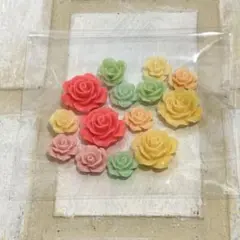 【新品未使用】薔薇　バラ　ローズ　カボション　デコレーションパーツ　14個セット