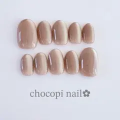 グレージュ　マグネットネイルチップ♡ショートオーバル　　ニュアンス　大人ネイル