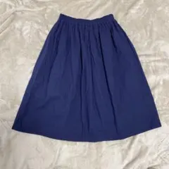 レトロ刺繍生地 ミモレ丈ギャザースカート綿100%ネイビー Lのサムネイル