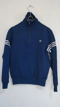adidas アディダス　ハーフジップ　トラックジャケット　紺×白　デサント