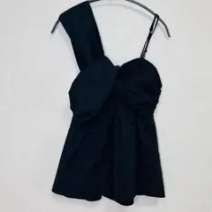 ✨VIS✨ ワンショルダー風 リボン ビスチェ キャミソール ドット柄 ブラックのサムネイル