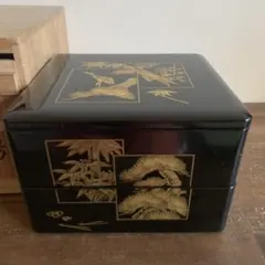 木曽漆器 沈金 2段 重箱 御重 木箱入り お祝い 伝統工芸品