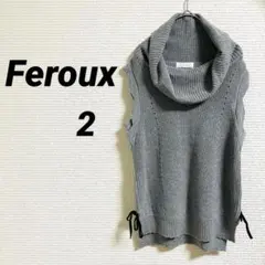 【フェルゥ】 ニットベスト グレー リボン ノースリーブ M タートルネック